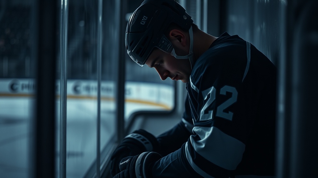 페널티 박스에 앉아있는 하키 선수