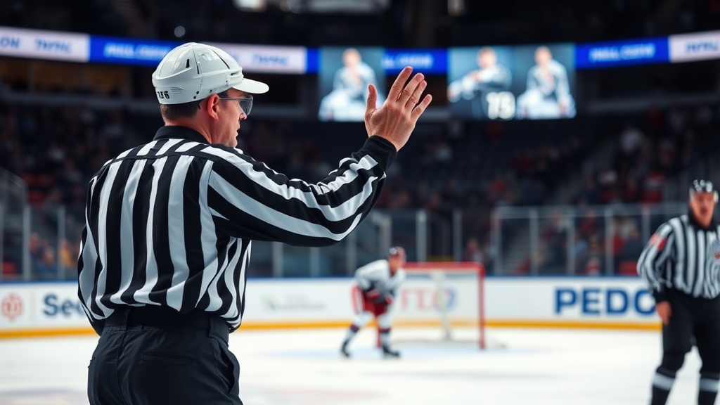 반칙을 선언하며 수신호를 하는 하키 심판